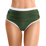 Womens Contrast Trim High Waisted Swim Bottoms Ruched Tummy Control Bathing Suit Modest Swim Shorts For Beach Surfing Swimming