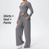 3 Pcs Women's Seamless Yoga Set Sports Fitness Gym Slim-Fit Long Sleeve & Tank Top Suits Workout Running Training Sets