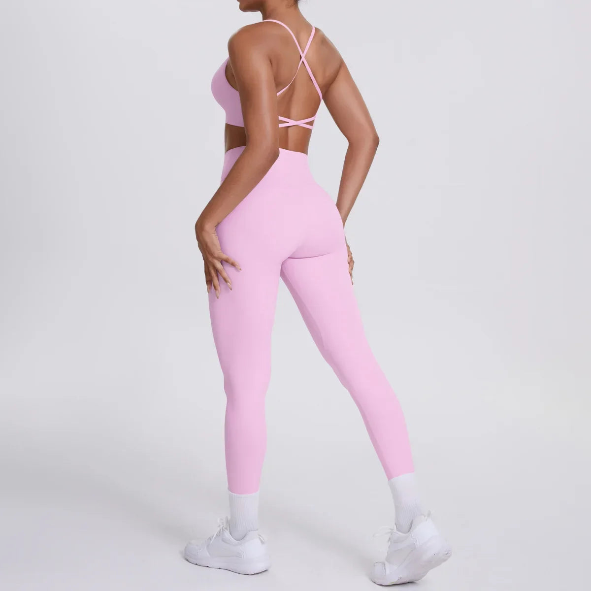 Women's Seamless Yoga Set Cross Back Sports Bra & High Waist Booty Lifting Yoga Leggings Gym Running Fitness Workout Outfit