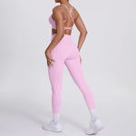 Women's Seamless Yoga Set Cross Back Sports Bra & High Waist Booty Lifting Yoga Leggings Gym Running Fitness Workout Outfit