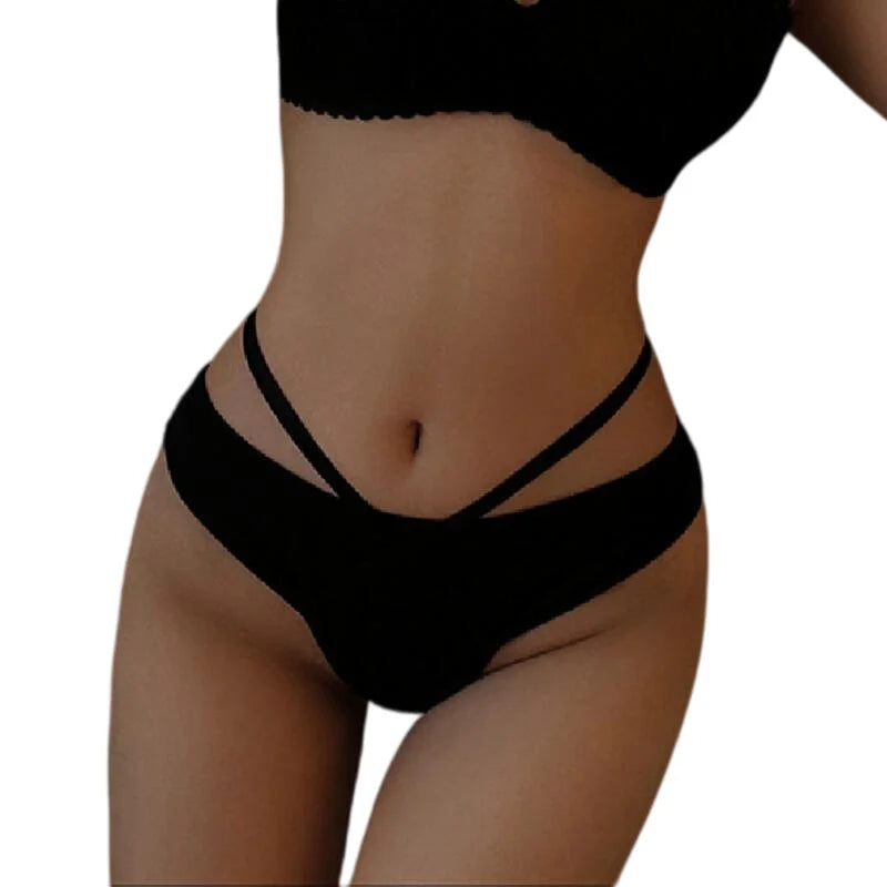Sexy Hollow OutCross Strap Women's T-pants Solid Color Ice Silk Female Thongs Seamless Cotton Crotch Ladies G-string