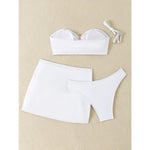 New White 3 Pieces Starfish Bandeau Bikini Set Swimsuit Women Swimwear with Sarong Skirts Dress Beach Wear Cut Out Bathing Suit