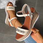 Crystal Decor Women's Wedges Sandals 2026 Summer Ankle Buckle Platform Gladiator Shoes Woman Comfort Casual High Heels Sandals