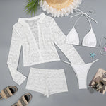 Women white black micro mini string bikini sets 4 pieces with hollow out cardigan tops and shorts swimsuit bathing suits biquini