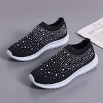 Women's Slip-On Crystal Sneakers 2025 Breathable Mesh Plus Size 35-43 Casual Flats Women Comfort Soft Sole Running Walking Shoes