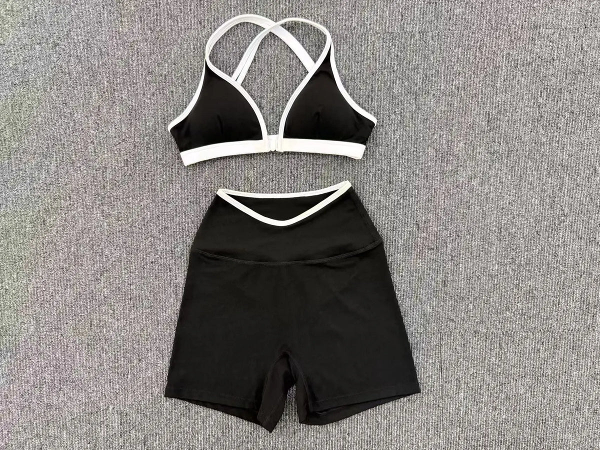 Summer Yoga Set 2Pcs Women's Tracksuit Back Cross Sports Bra Sportswear High Waist Butt-Lifting Fitness Pants Workout Top Suit