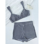 Plaid V Neck Shorts Female Swimsuit High Waist Bikini Women Swimwear Two-Pieces Bikini Set Padded Bather Bathing Suit Swim V8272
