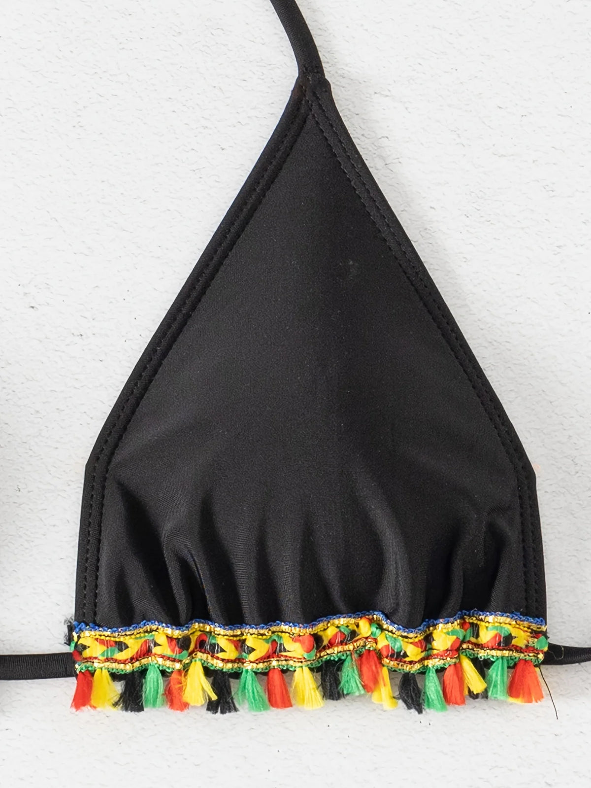 ZTVitality Tassel Trim Triangle Halter Tie Strap Backless 2024 New Arrival Padded Sexy Swimsuit Women Swimwear Summer Biquini