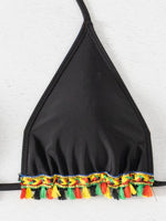 ZTVitality Tassel Trim Triangle Halter Tie Strap Backless 2024 New Arrival Padded Sexy Swimsuit Women Swimwear Summer Biquini