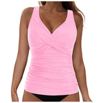Women's Removable Padded Tankini Top V Neck Waist Defining Ruffled Separate Swimsuit Top Ruched Support Bathing Suit Swim Top