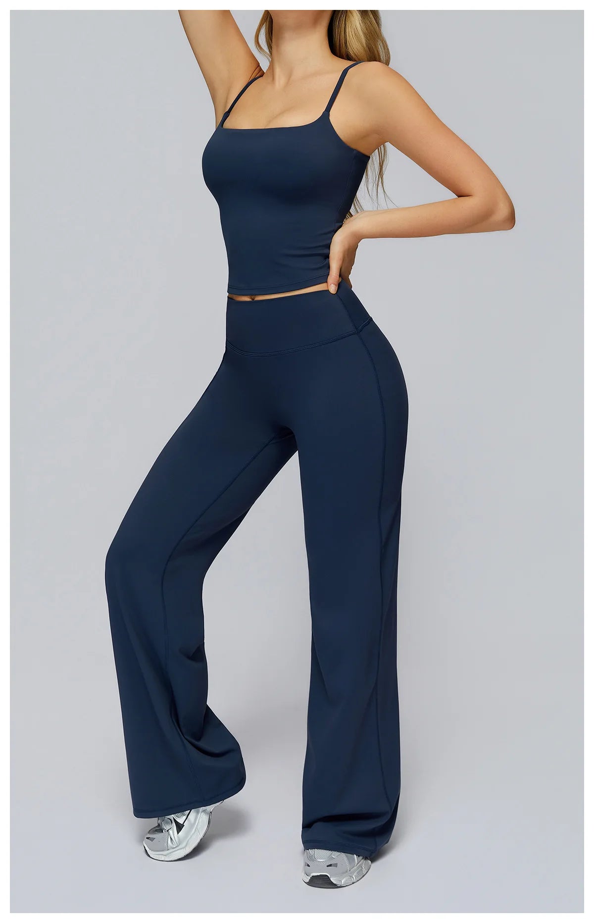 Yoga Suit Gym Fitness Set Hanging Neck Slim Sports Tank Top High Waist Wide Leg Pants Tracksuit Outdoor Running Athletic Wear