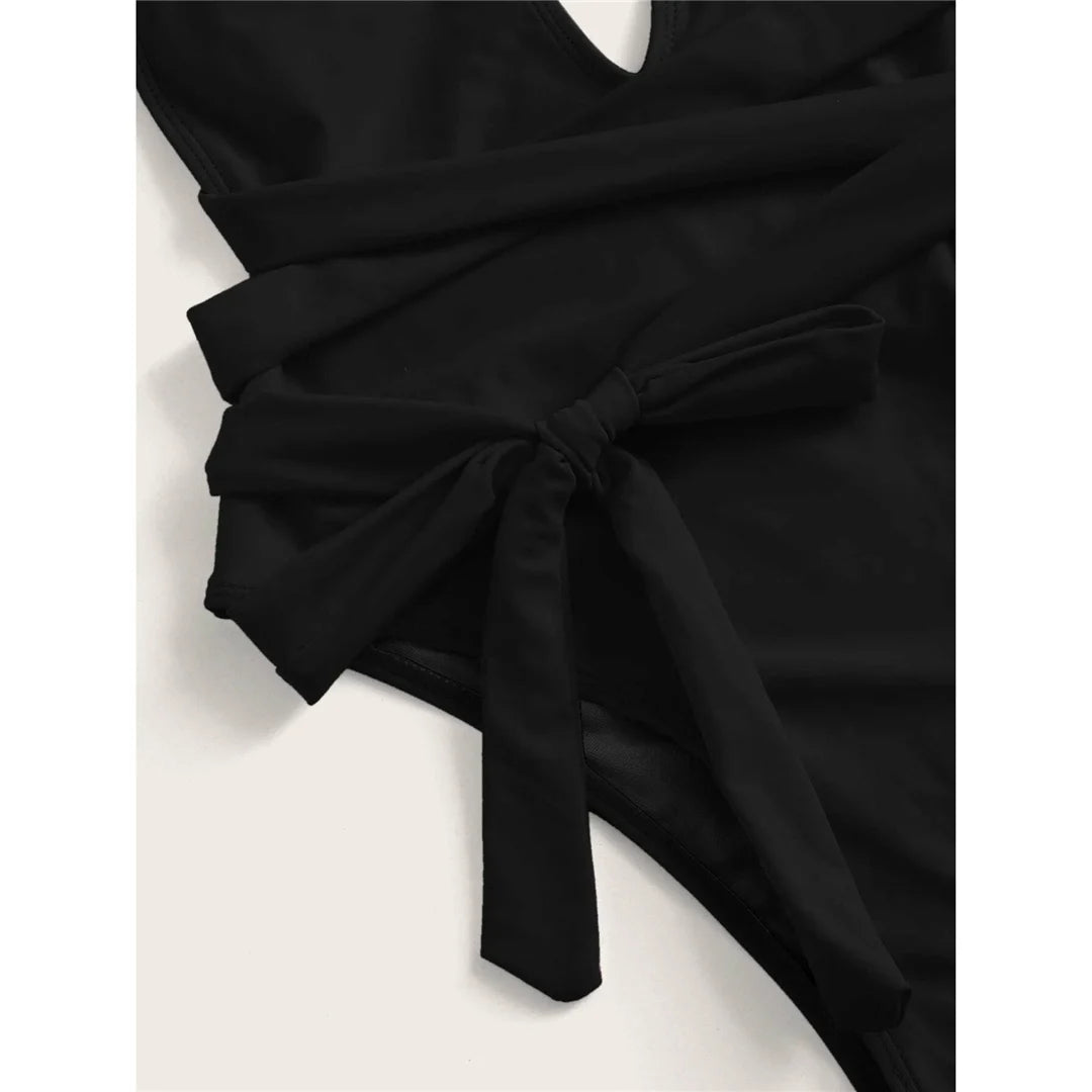 Sexy Wrap Around Bandage Women Swimwear One Piece Swimsuit Female Bather Deep V Neck Bathing Suit Swim Backless Monokini V1639C