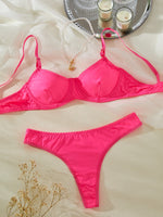 Ladies Smooth Comfortable Thin Underwear Women Sexy Nightwear Inner Solid Color Sleep Underwear Bra Set