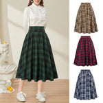 High Waist A-Line Skirt Women Midi Skirt Plaid Print Large Hem Design Autumn Winter Skirt Streetwear
