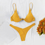 Sexy Underwire Bikini 2024 Mujer Women Solid Red Push Up Bra Thong Swimsuit Halter V Neck Bathing Suit Mini Micro Thong Swimwear