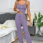 Women Sleepwear Lace Suspenders Tops and Long Trousers Set Two Pieces Pajamas Set Comfortable Loungewear Home Clothes