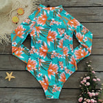 2024 Women One Piece Swimsuit Surfing Sport Swimsuit Long Sleeves Swimwear Print Monokini Bathing Suit Tropical Bodysuit Female