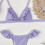 Sexy Bikini Women Swimwear Swimsuit Light Purple Pit Striped Ruffled Lettuce Trim Bikinis Set Bathing Suit Beach Bikini Biquinis