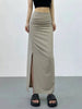 2026 New Pleated Side High Slit Half Length Skirt Women's Summer Spicy Girl Pure Desire Slim Wrap Hip Solid A-line Skirt 7MHN
