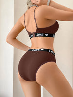 1 to 3-Piece Set Cotton Women's Underwear Set Rib Letter Print Removable Inner Wireless Push up Bra Soft Sexy Women's Underwear
