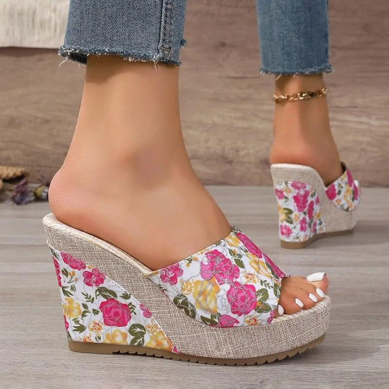 2026 New Women Shoes Fashion Shoes Casual Flip Flops SummerPrint Peep Toe Wedge Slippers