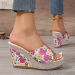 2026 New Women Shoes Fashion Shoes Casual Flip Flops SummerPrint Peep Toe Wedge Slippers