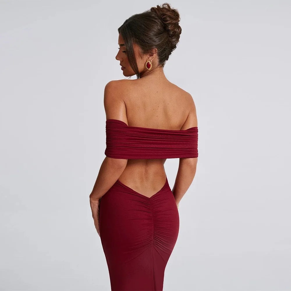 Temperament Slim Strapless Long Dress Women Solid Color Sexy Off-shoulder Backless Package Hip Sleeveless Club Party Dresses