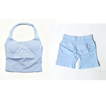 Yoga Sets Women Gym Clothes Longline Strappy Top High Waist Shorts Activewear 2 Piece Set Fitness Suit Running Workout Suits