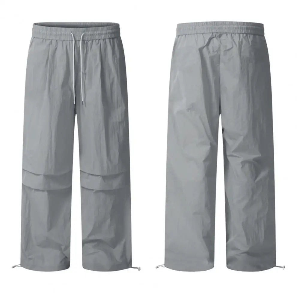 Women Sport Pants Wide Leg Elastic Waist Adjustable Drawstring Long Pants Solid Color Leisure Travel Cargo Trousers