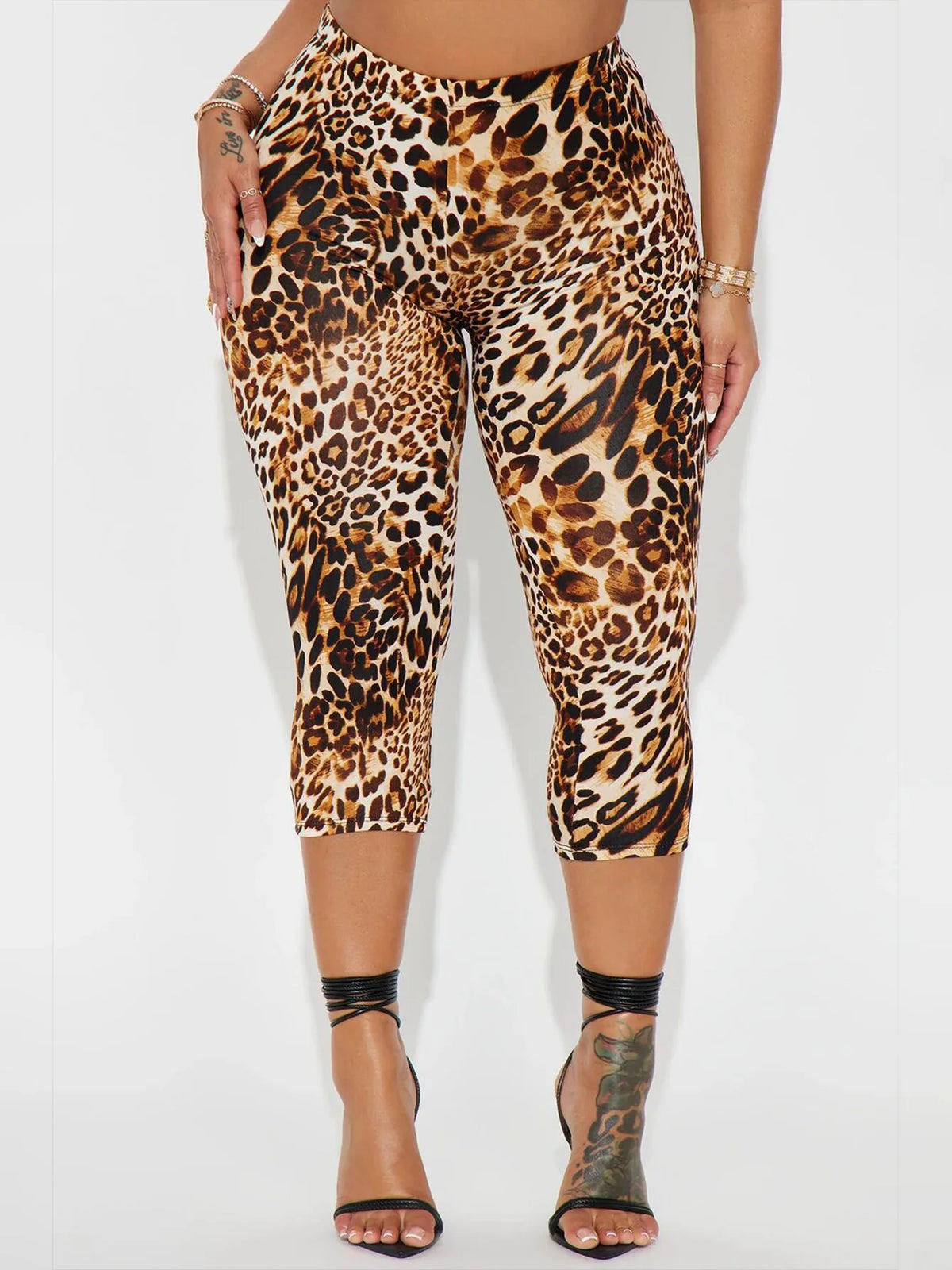 Sexy Leopard Print Knee-length Leggings Women 2026 Fitness Sports Yoga Tights Short Pants Streetwear Y2K Ladies Black Trousers