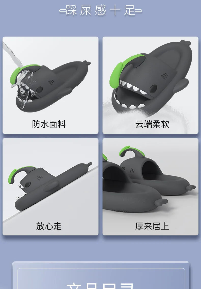 4cm Thick Sole Shark Slippers For Women Men Indoor Beach Slides Cute DIY Night Glowing Lantern Couples Summer Street Sandals