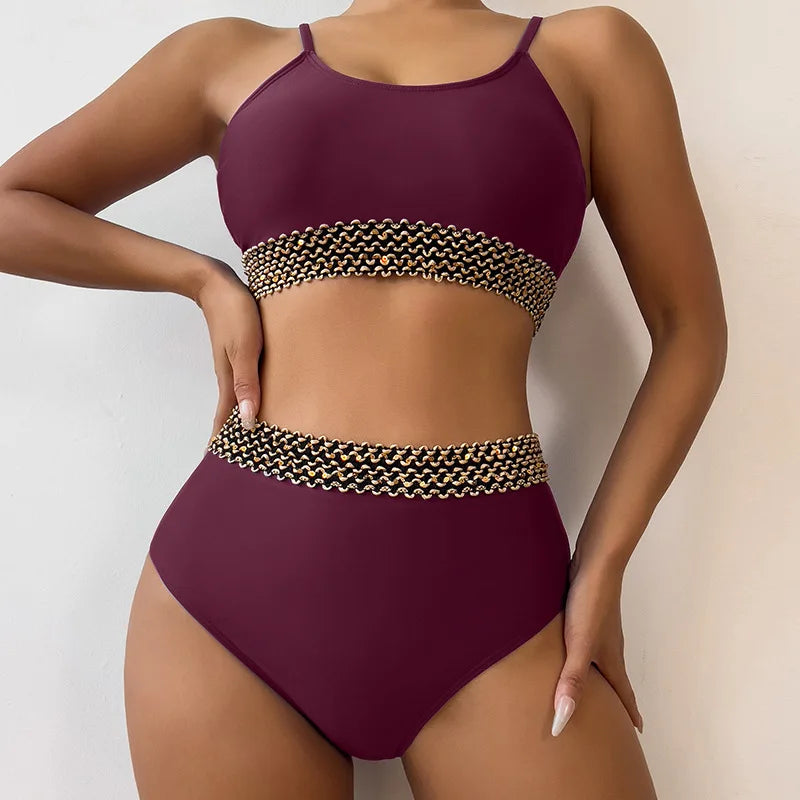 Sexy High Waist Bikini Black 2026 Women Swimsuit Two Pieces Swimwear Female Bikinis Set Purple Bathing Suits Brazilian Biquini