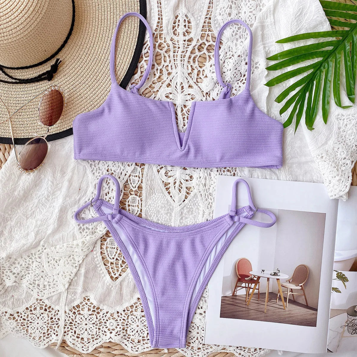 4 Colors Sexy Bikini Women Swimwear Swimsuit Small V-neck Solid Beach Bikinis Set Bathing Suit Female Stroje Kapielowe Damskie
