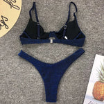 Glitter Sparkling Underwired V-Bar Bikini Women Swimsuit Female Swimwear Two-pieces Bikini Set Micro Thong Bathing Suit Swim