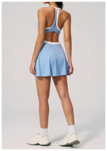 Naked Women's Tennis Dresses for Women Breathable Back Hollowed Out Sleeveless Mini Dress Built in Shorts Tight Sports Skirt