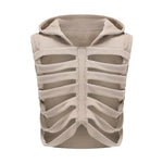 Women Gothic Vest Coat Hollowed Skeletal Gilet Hoodie Sleeveless Hooded Waistcoat Streetwear for Party
