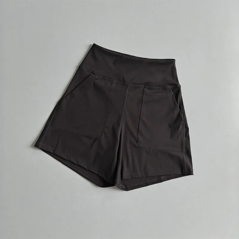 Women's High-Waisted Yoga Shorts with Pockets Quick-Drying Breathable for Summer Outdoor Training Running Pilates Fitness