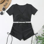 Black Drawstring Swimwear Bikinis Sets Mujer 2026 Crop Top Shorts Bottom Swimsuit Women Sexy Bathing Suit Beachwear Bikini Swim