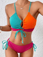 2026 Drawstring Triangle Bikini Women Sexy Color Block Swimwear Female Strappy Swimsuit Bathers Bathing Swimming Swim Suit