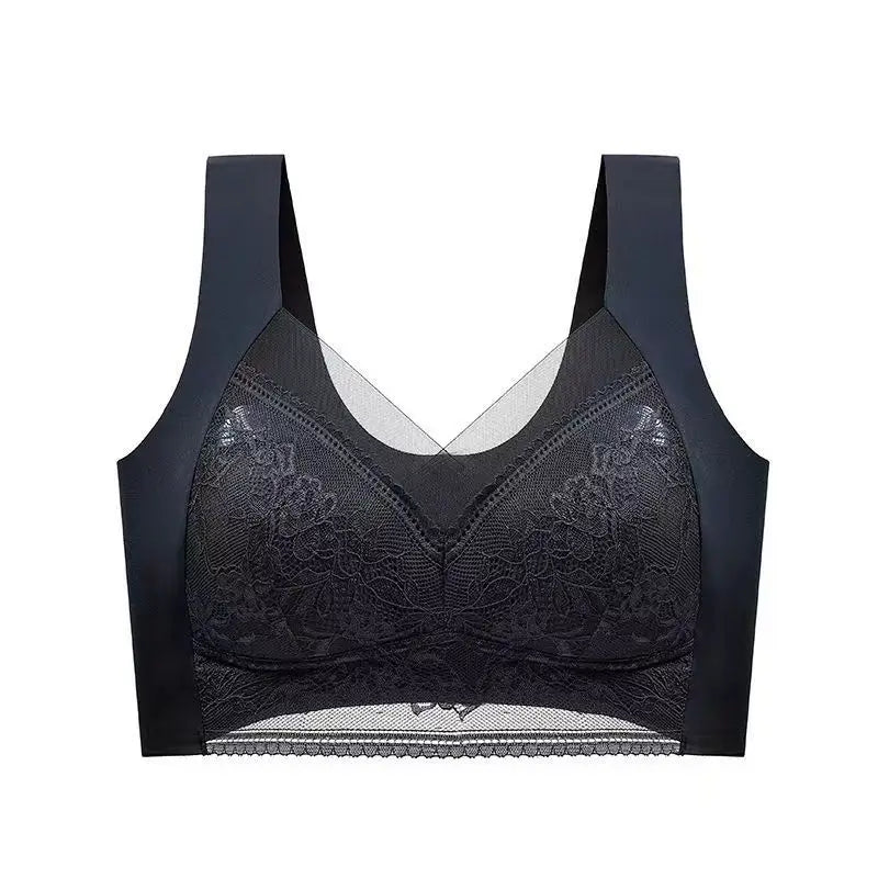 L-5XL Contrast Lace Wireless Bras For Womens Lingerie Top Female Lace Bra Underwire Plus Size Brassiere Perspective Sexy Bras