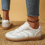 White Leopard Print German Training Shoes Women Plus Size 43 Non Slip Lace Up Flats Woman Comfortable Soft Bottom Casual Shoes