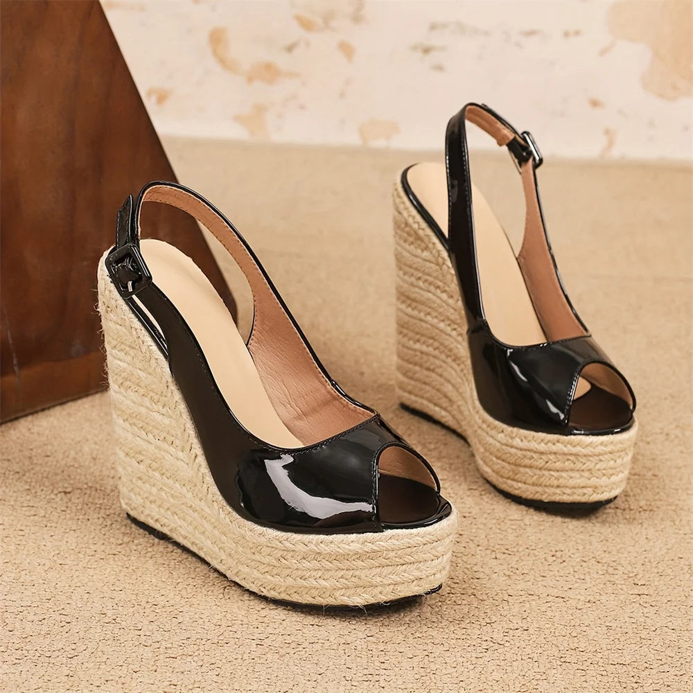 2026 Big Size 42 Sexy Peep Toe Summer Espadrilles Sandals Women Super High Heels Slingback Sandals Platform Sandals Wedges Shoes
