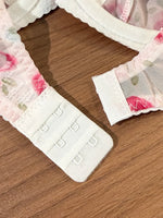 French Romantic Pink Rose Print Sheer Mesh Lingerie Set Heart Cutout Underwire Bra & Thong
