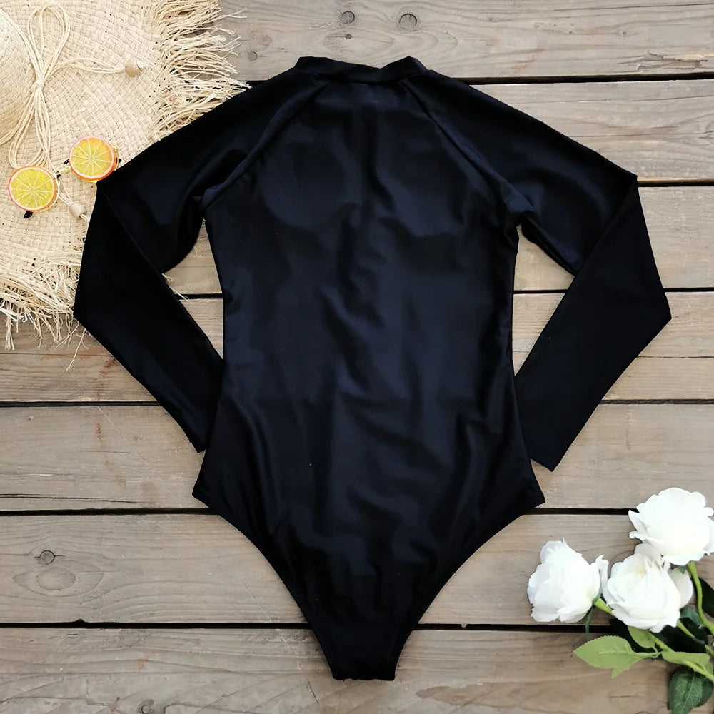 2026 Surfing Sport Swimsuit Long Sleeves Women One Piece SwimsuitSwimwear Solid Monokini Bathing Suit Tropical Bodysuit Female