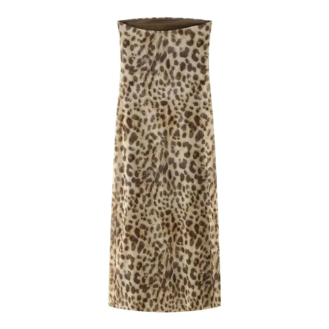 2024 Dress For Women Summer Chic Print Mesh Sleeveless Sexy Side Slit Slim Dresses Wild Beach Resort Style Woman Dress
