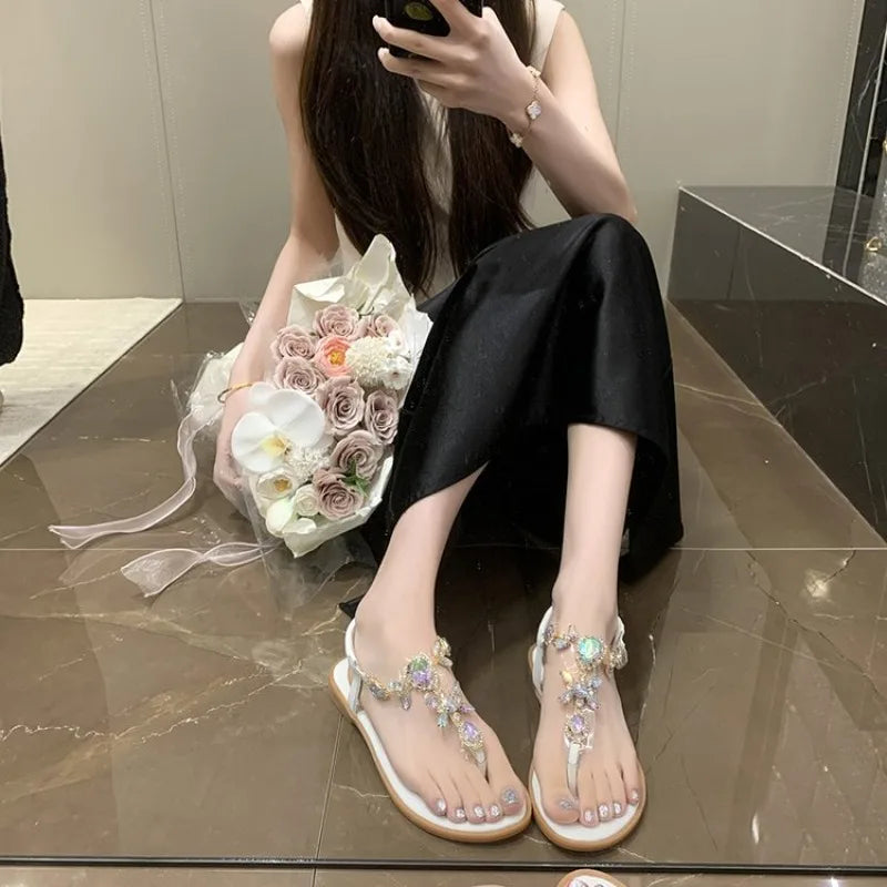 Women Sandal Summer Fashion Rhinestone Casual Shoe for Woman Luxury Beach Slippers Designer Flip Flops