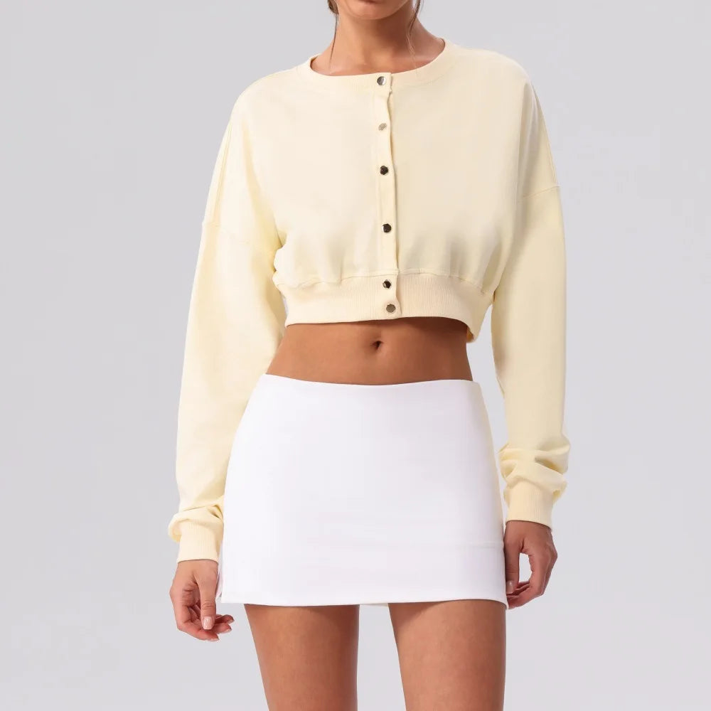 Spring Summer Button-Up Long-Sleeved Sports Jacket Outdoor Front Button Fitness Yoga Workout Coat Gym ActiveWear Top