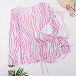 DEKA Sold Triangle Bikini Set Blouse Swimsuit Women Printed Halter Swimwear Cover Up Beach Wear 3 Pieces Sheer Bathing Suit