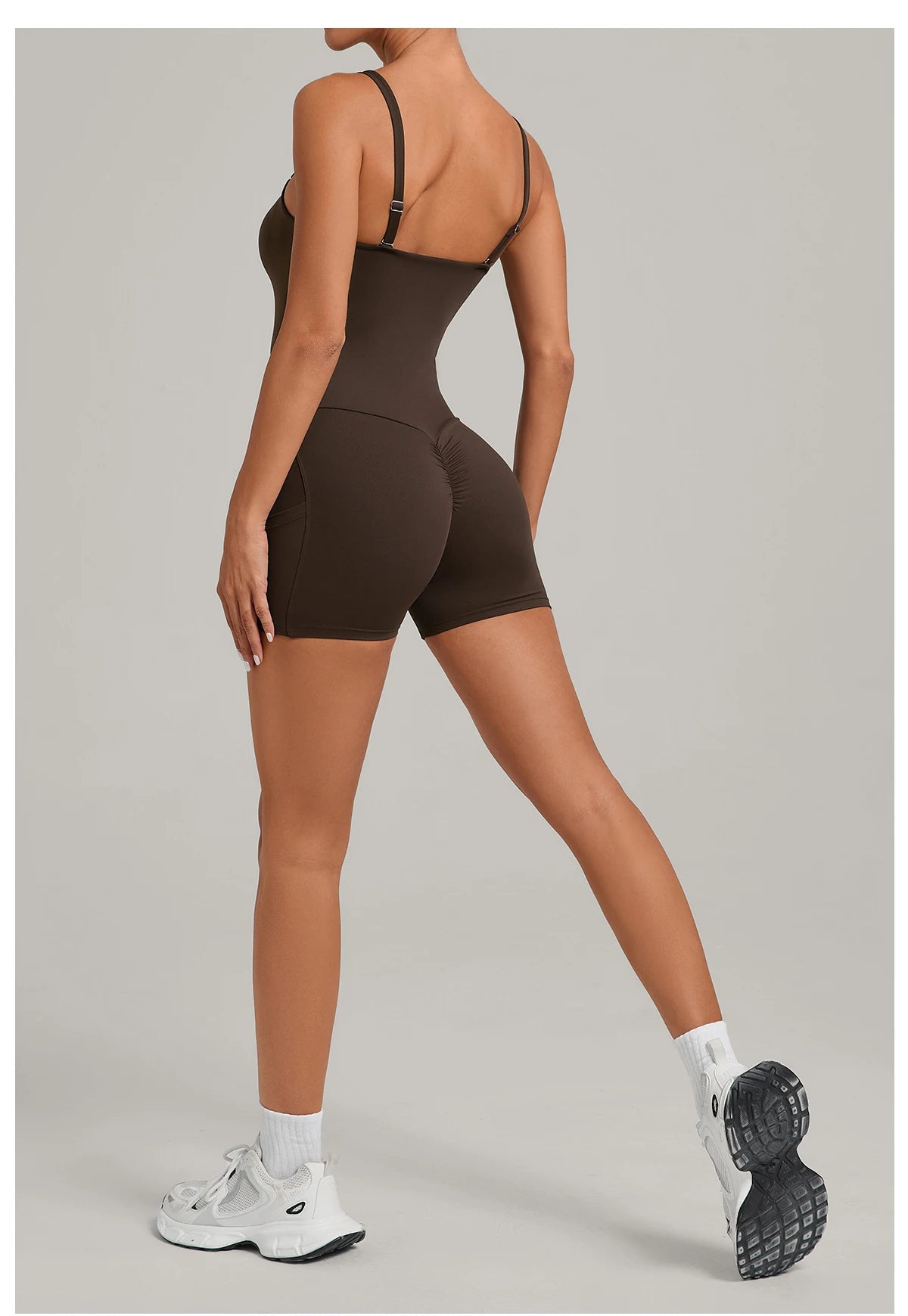 Womens Two Way Wear Bodysuit Sleeveless Yoga Stretch One Piece Romper Sexy Fitness Side Pockets Sportwears Bodysuit