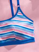 Brazilian Style Striped Women Lingerie Set Color Block Wireless Unpadded Bra Intimates Panties Underwear